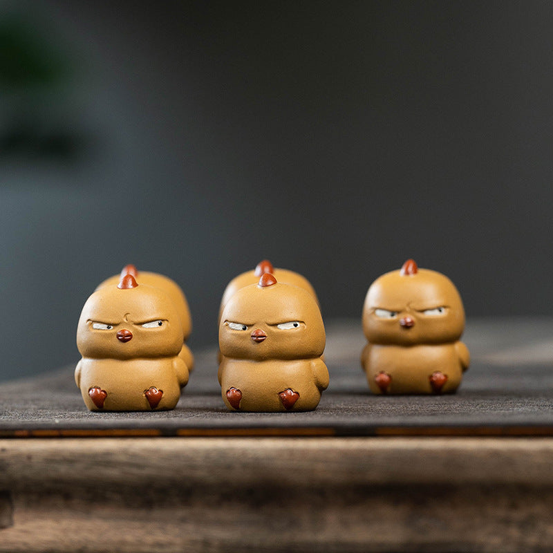 Tea Time Charm: Yixing Purple Sand Tea Pet Ornament (Cute Yellow Chicken).