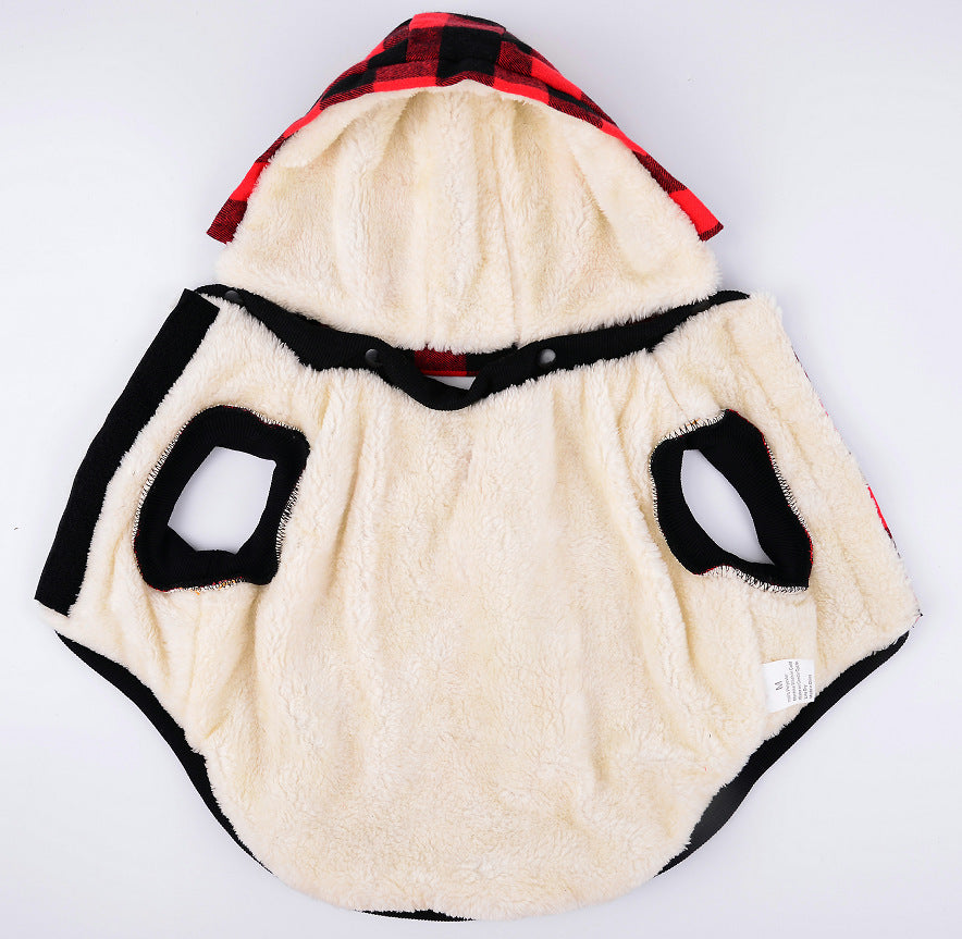 Autumn & Winter Plaid Pet Coat, Thickened Dog Clothing with Detachable Hat