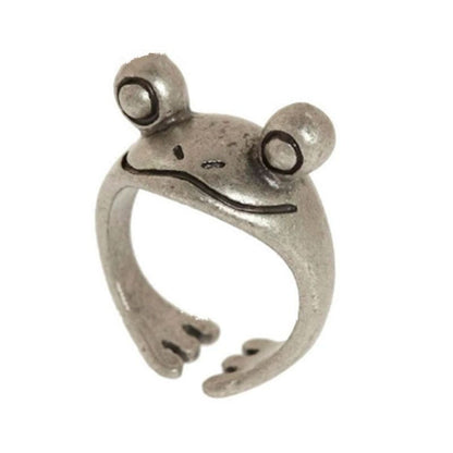 Vintage Statement: European and American Retro Alloy Frog Big Eye Adjustable Ring.