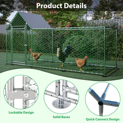 Poultry Habitat Cage with Lid for Chicken Coop, 10x3FT Metal Outdoor Enclosure