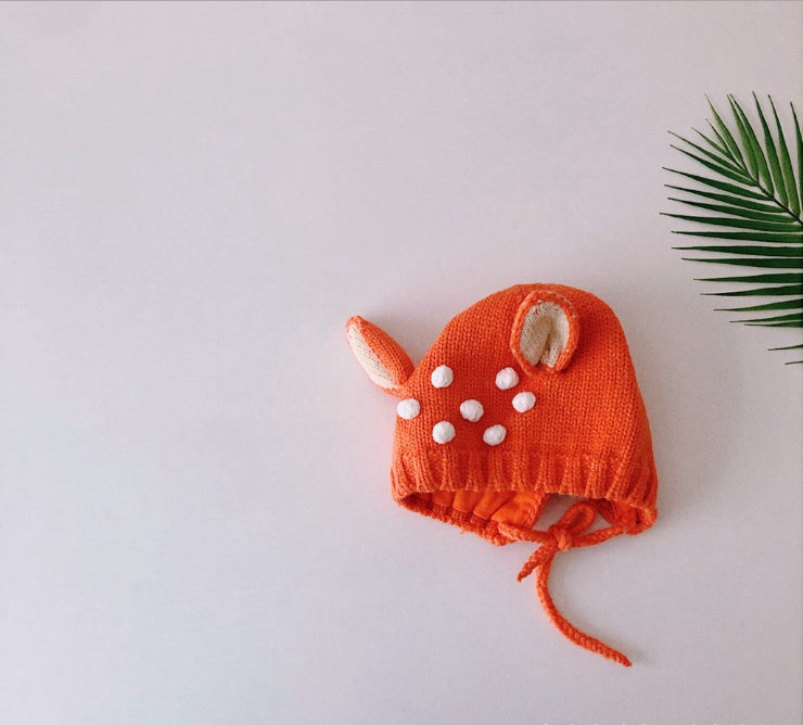 Cute Bunny Ears Baby Knitted Pullover Hat, Soft Wool Dome Cap for 5 Months to 3 Years