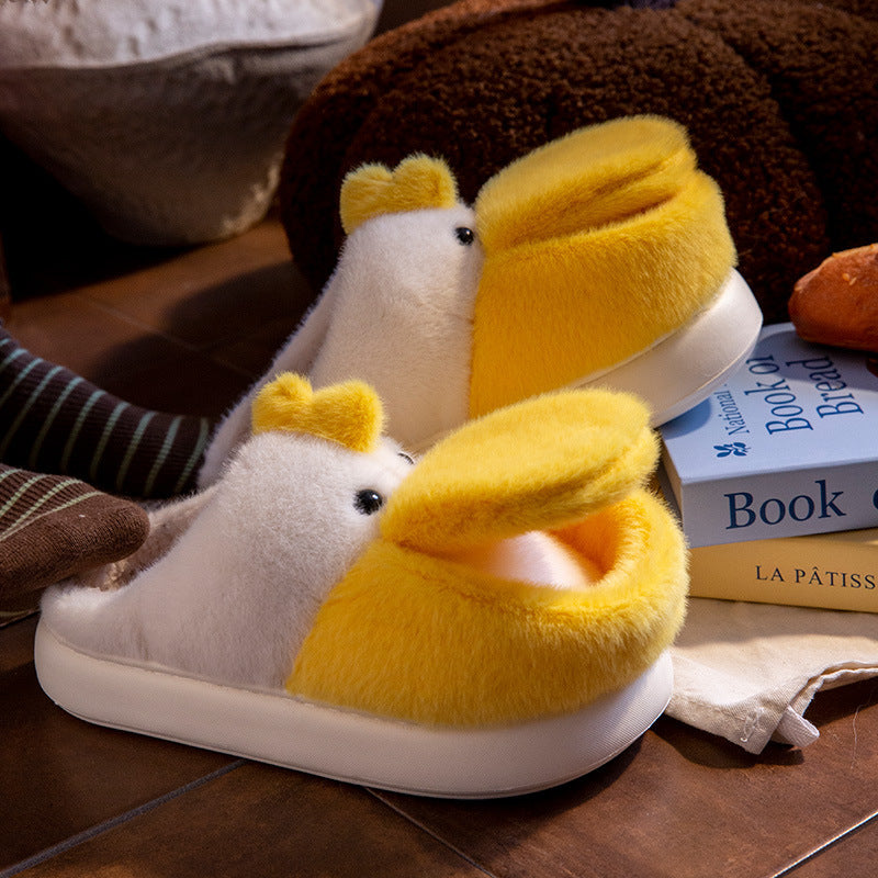 Maximized Warmth: Big Mouth Duck Fleece-Lined Home Indoor Cotton Slippers (Thick Bottom).
