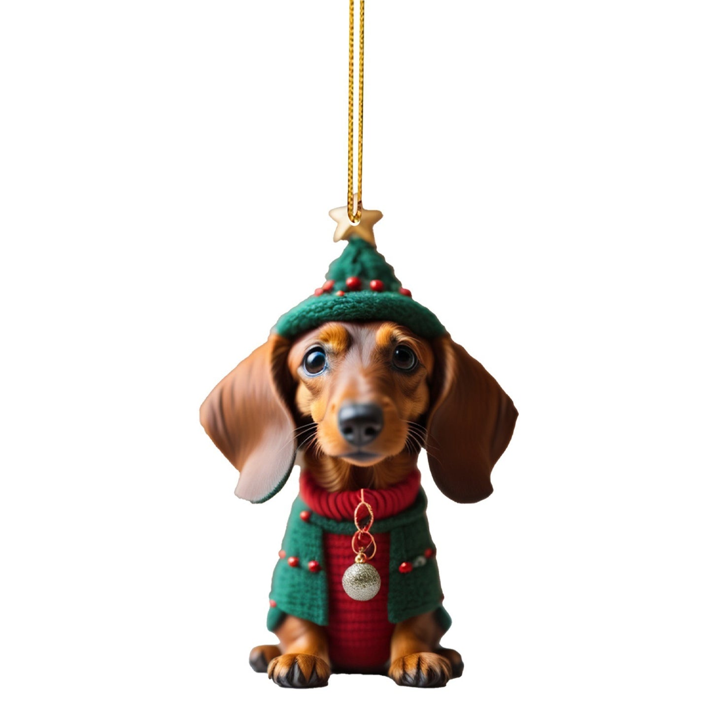 Christmas Sausage Dog Hanging Ornament, Acrylic Printed Holiday Decoration