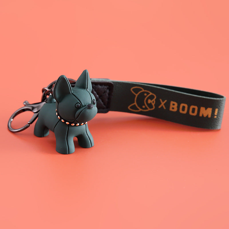 Cartoon Puppy Keychain with Hand Strap, Cute Resin & PU Leather Dog Pendant