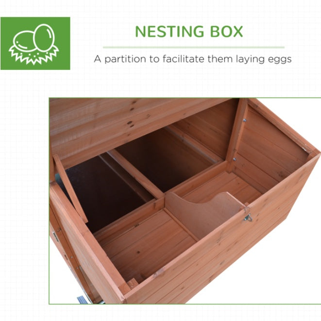 Large Wooden Chicken Coop – Outdoor Hen House with Run, Nesting Box & Wheels