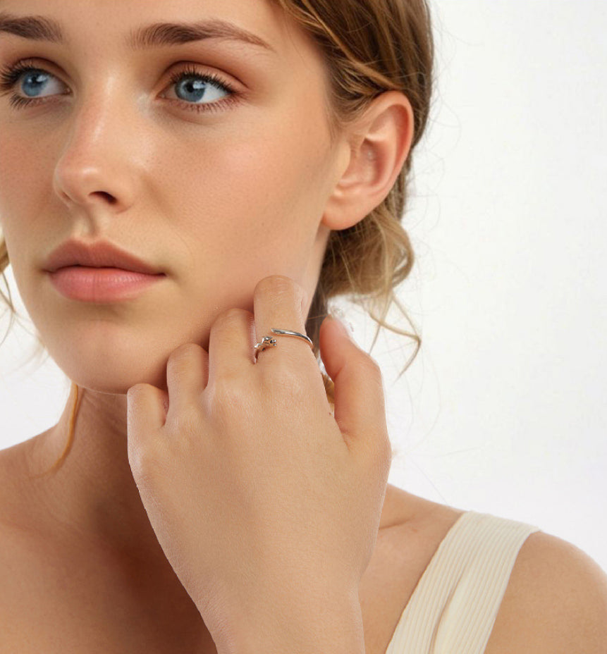 Cute Animal S925 Sterling Silver Sausage Dog Open Ring, Adjustable Women’s Bracelet-Style Ring