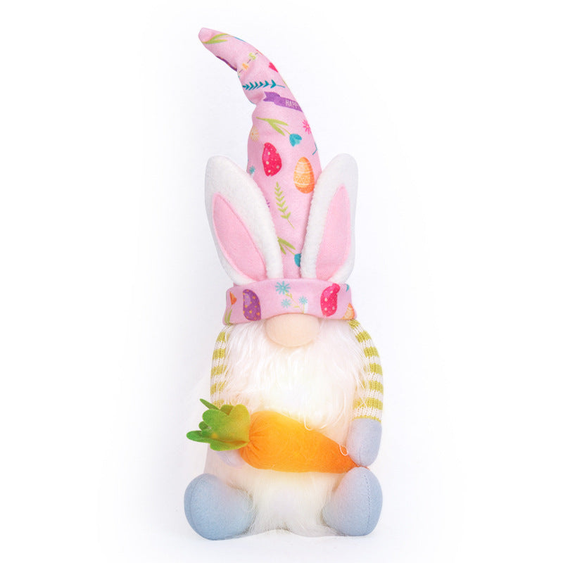 Charming Easter Decor: Faceless Bunny Doll Ornament (Pink/Green Cap).