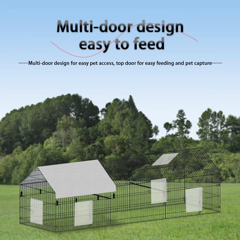 Poultry Farming Outdoor Metal Chicken Coop – Black Gray Fabric & Metal Enclosure