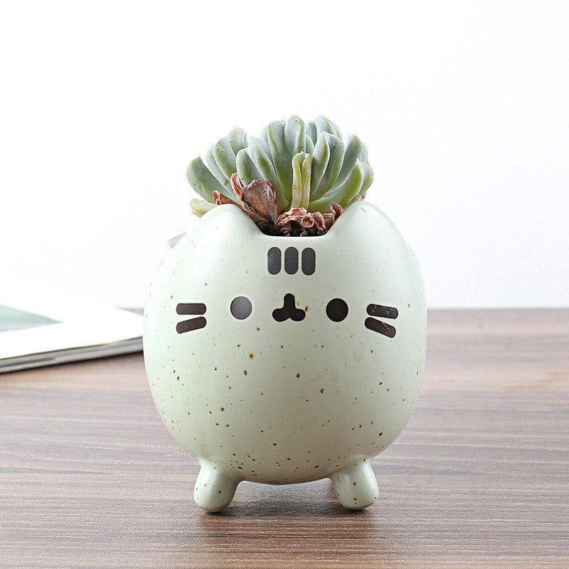 White Ceramic Animal Ornament with Tray, Dog, Cat & Hippo Decorative Planter (Small)