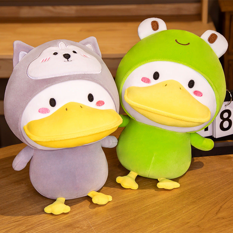 Costume Cuddle: Cute Cross-Dressing Duck Doll Plush Toy (33cm), Ideal for Sleeping.