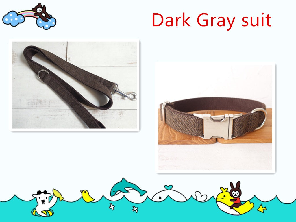 Thickened Alloy Buckle Pet Dog Ring, Bite-Resistant Dog Collar & Hand-Held Rope Leash Set (Dark Gray)