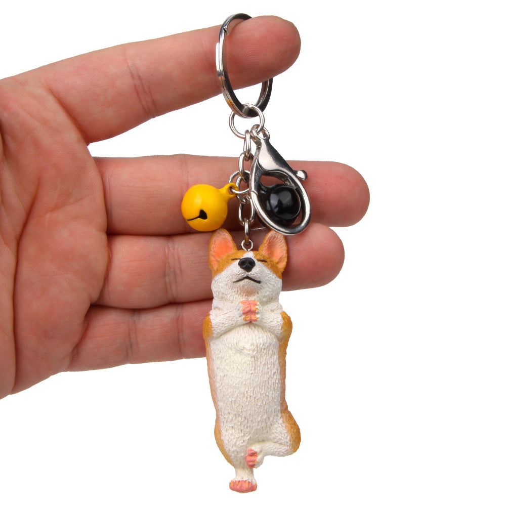 Yoga Dog Independent Corgi Bell Keychain, PVC Resin Climbing Dog Pendant