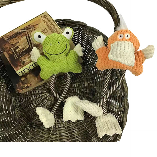 Durable Fun: Cotton Rope Frog & Duck Pet Gnawing Sound Play Toy ($\mathbf{60\text{g}}$).