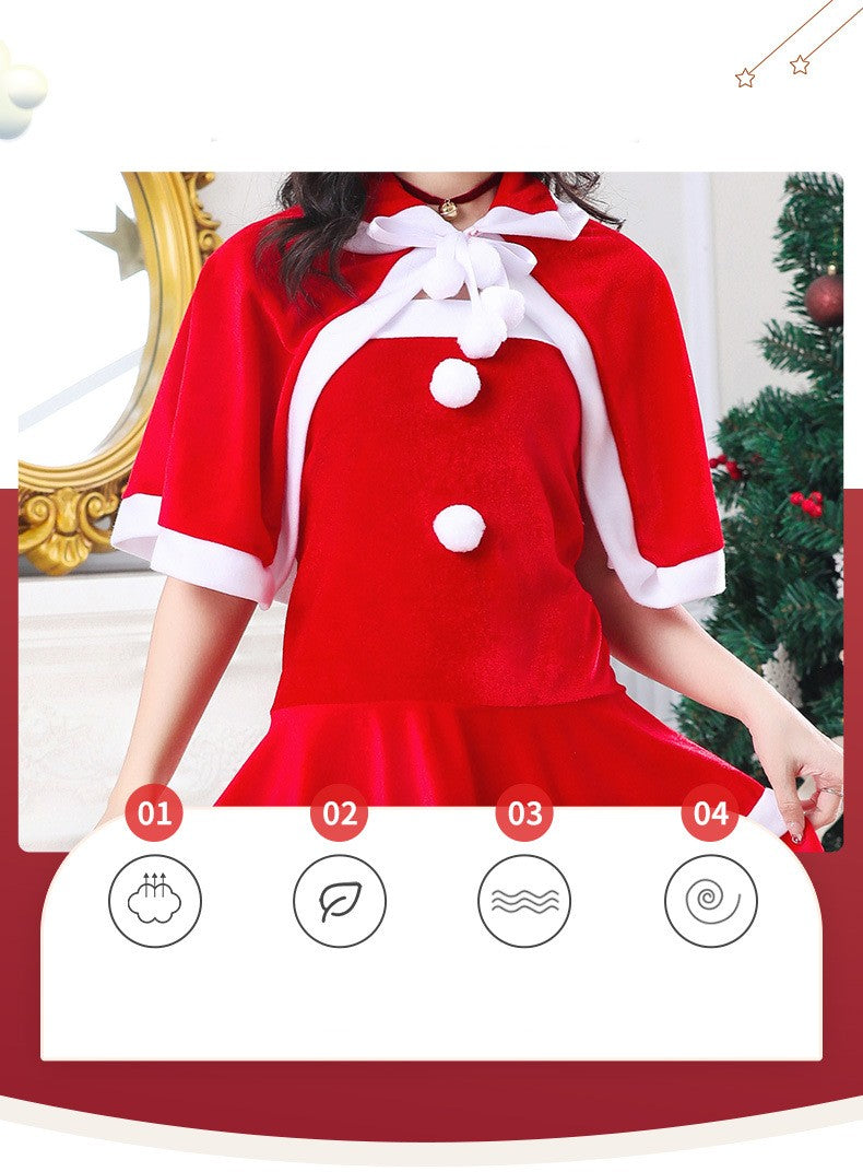 Maid Bunny Christmas Costume, Cute Holiday Dress Set with Shawl, Hat & Skirt