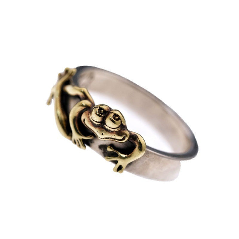 Timeless Love: Tanabata Frog Prince Simple Retro Hand-carved Couple Style Adjustable Ring.