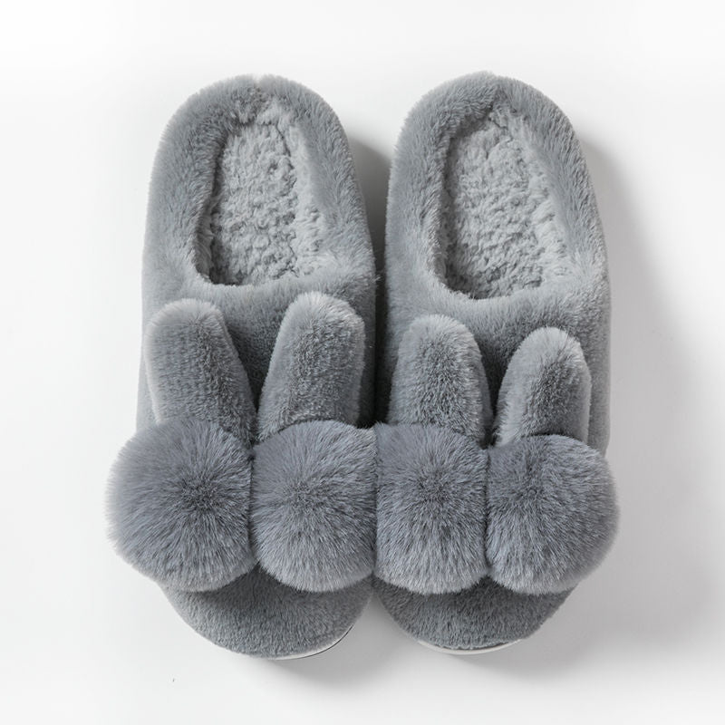 Bunny Fluffy Slippers, Winter Soft Rabbit Fur Indoor Footwear for Women