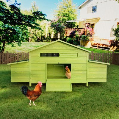 11.12 ft² Large Wooden Chicken Coop, Outdoor Hen House with 2 Free-Range Doors, 2 Nesting Boxes, Perch & Ventilation System (Green)