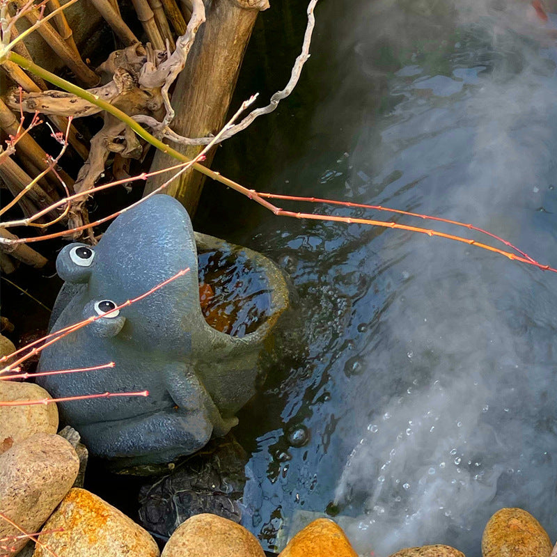Zen Water Feature: Frog Decoration Viewing Fountain Sculpture in Synthetic Magnesium Oxide.