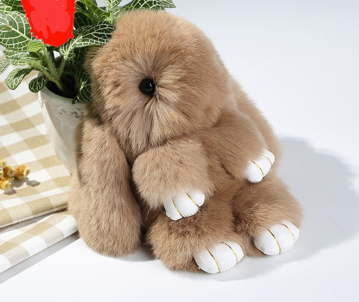 15cm Cute Plush Bunny Keychain, Genuine Rex Rabbit Fur Pom Pom Bag Charm