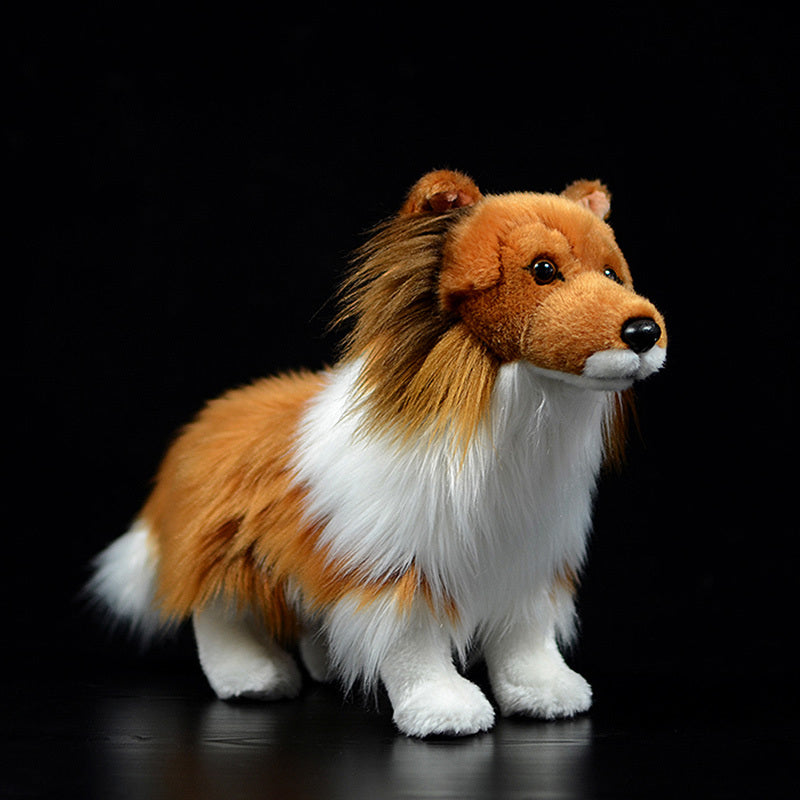 Simulation Dog Doll, Cute Collie Model Plush Figurine (26cm Realistic Puppy Doll)