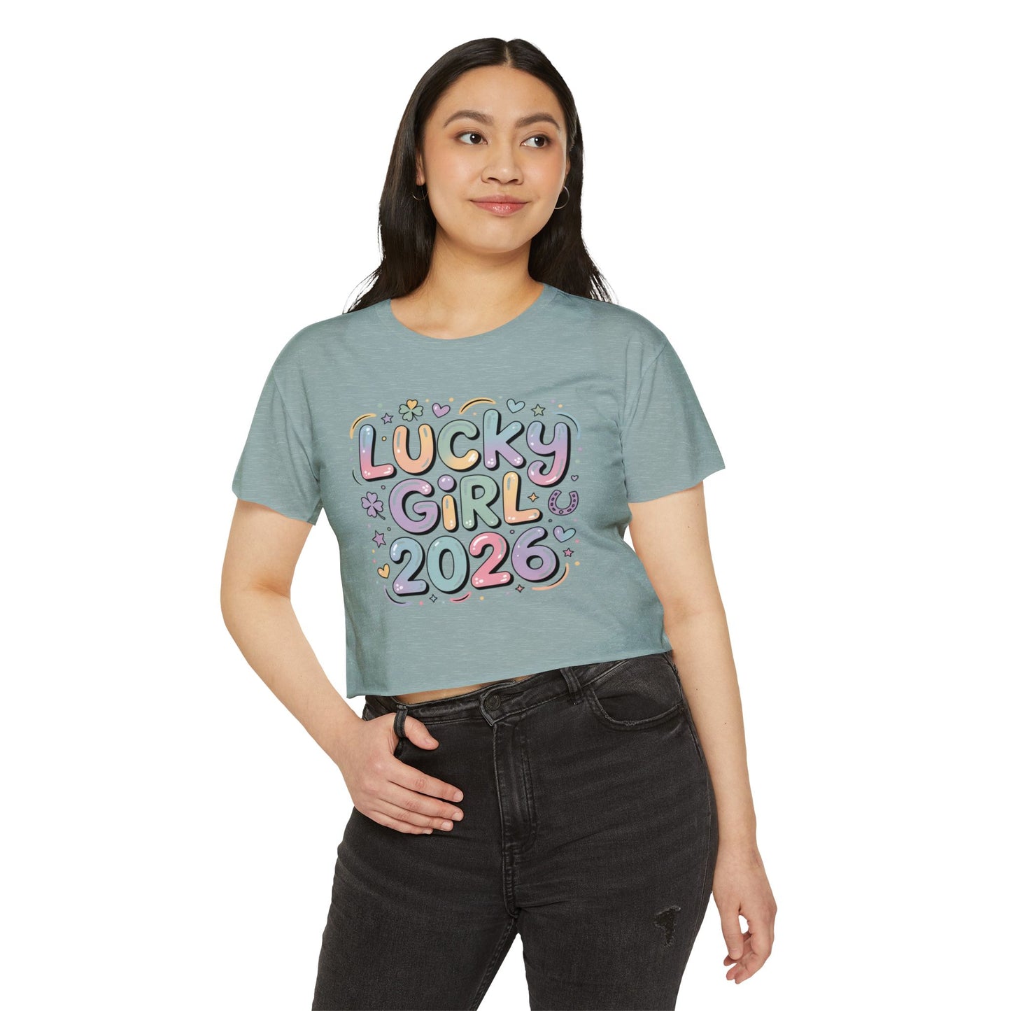 Lucky Girl 2026 Crop Top | Cute Pastel Festival Tee