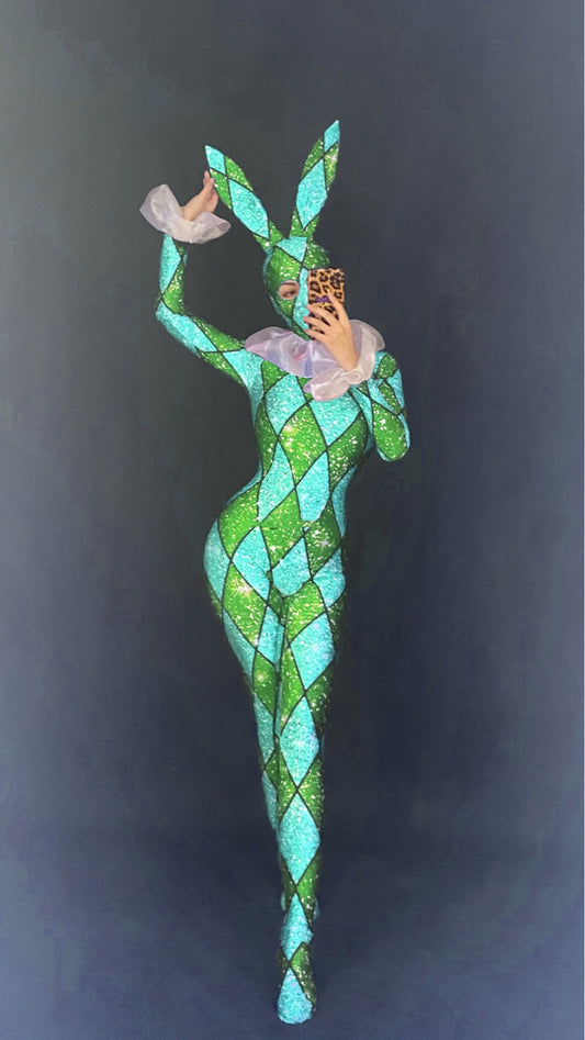 Bunny Girl Stage Costume, Adult Polyester Jumpsuit for Performances & Events