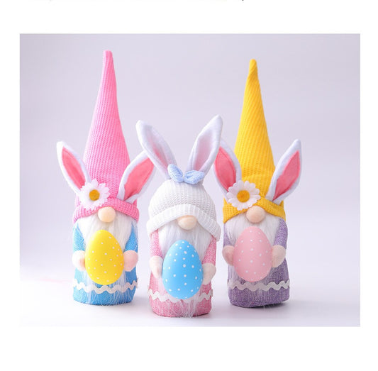 Easter Bunny Hugging Egg Doll, Long Hat Colorful Plush Decoration