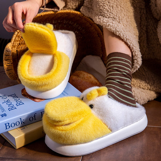 Maximized Warmth: Big Mouth Duck Fleece-Lined Home Indoor Cotton Slippers (Thick Bottom).