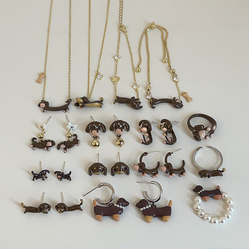 Cartoon Sausage Dog Jewelry Collection, Necklace, Earrings, Bracelets & Rings for Women