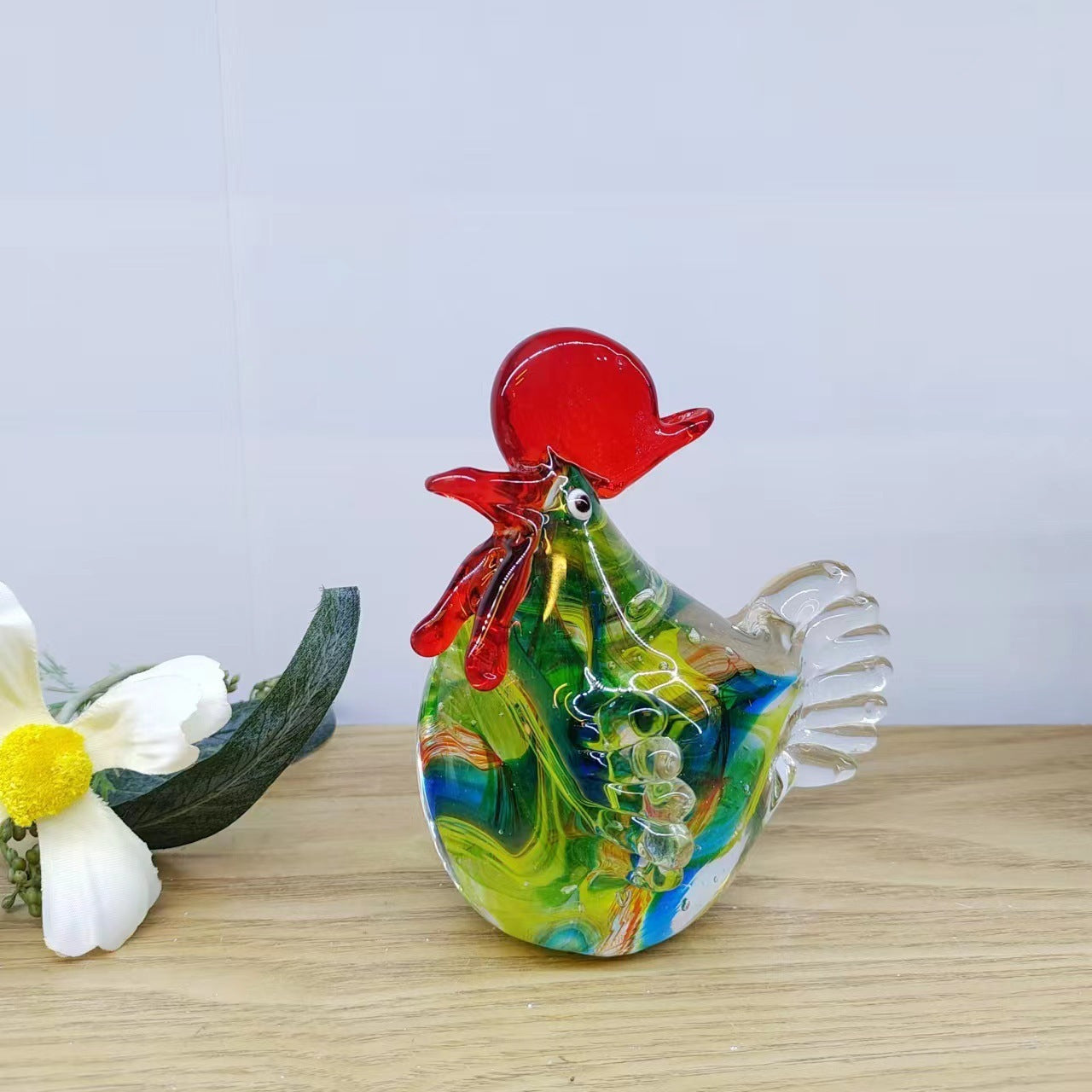 Art Deco Elegance: Creative Glass Chicken Ornament (Ancient French Glaze, Light Luxury Style).