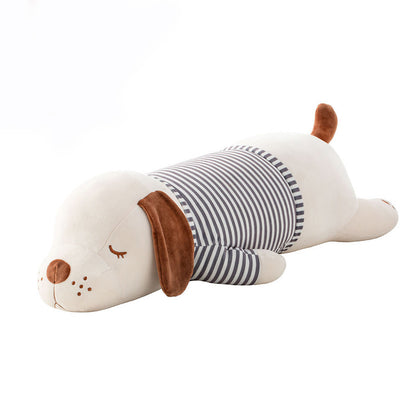 Sleeping Dog Plush Toy, Peeping Dog Pillow Cushion in White & Light Brown