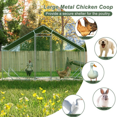 Large Metal Chicken Coop – Walk-In Hen Run with Galvanized Wire, Waterproof & UV-Resistant Cover for Chickens, Ducks, Rabbits, and Outdoor Pets