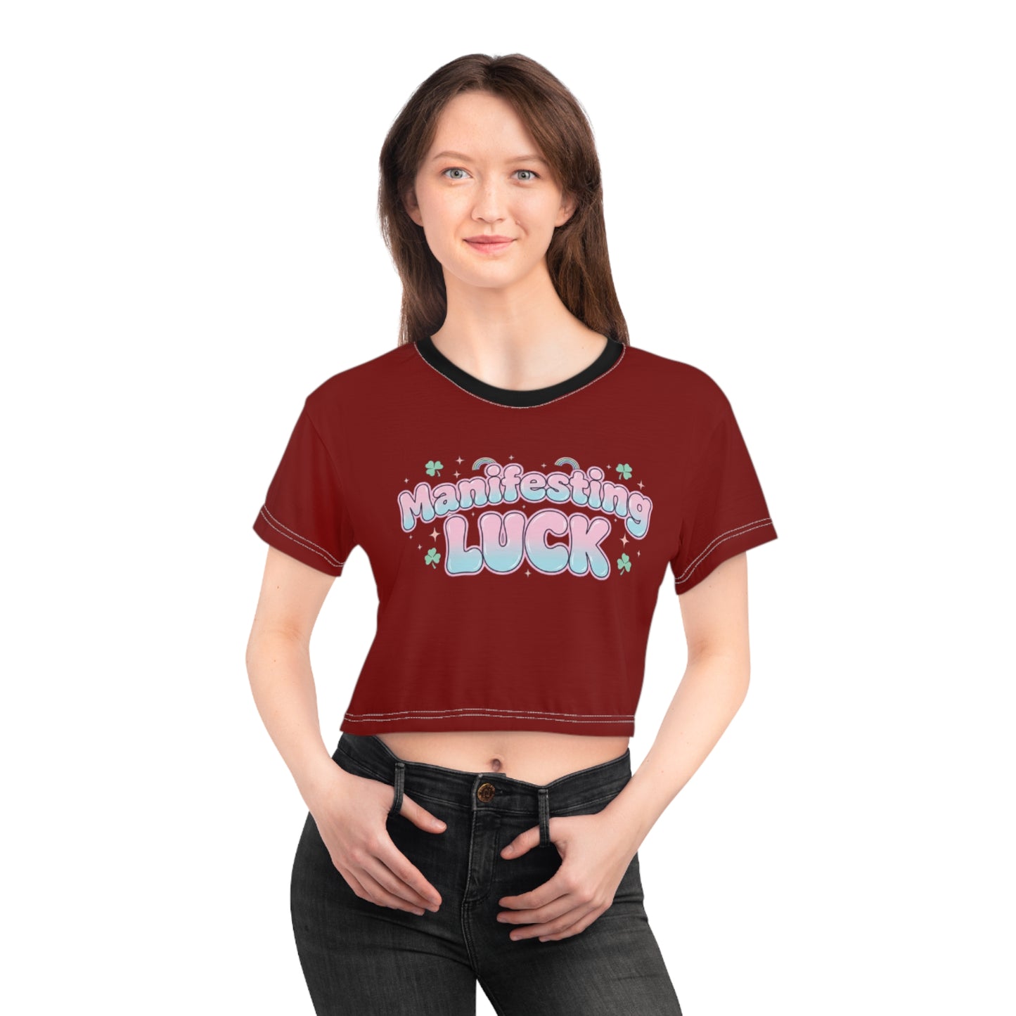 Manifesting Luck Crop Tee - Cute Positive Vibes Graphic Top