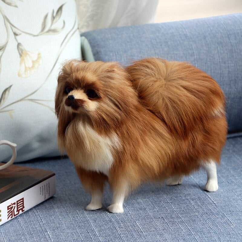 Lifelike Loyalty: Simulation Pomeranian Dog Plush Doll ($\mathbf{22\text{cm}}$ Leather Wool).