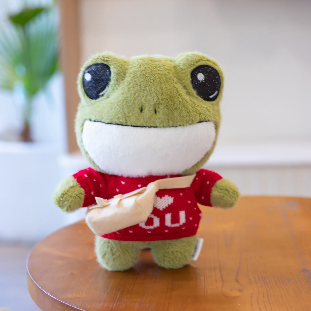 $\mathbf{30\text{cm}}$ Dressed-Up Delight: Cute Frog Doll Plush Toy Backpack (Wheat Velvet).