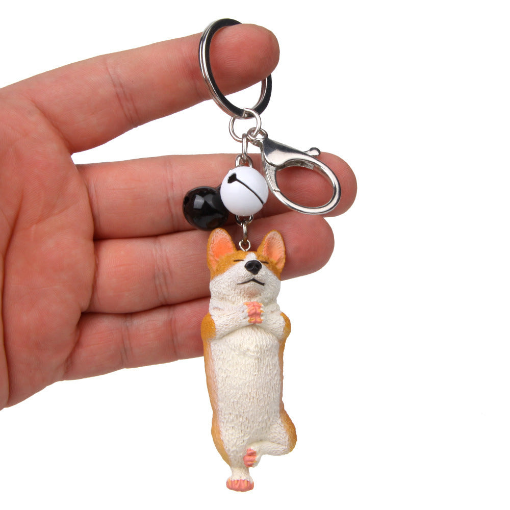 Yoga Dog Independent Corgi Bell Keychain, PVC Resin Climbing Dog Pendant