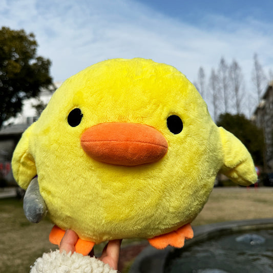 Edgy Cuddles: Cute Knife-holding Small Yellow Duck Plush Doll Pillow (Teenager Appeal).