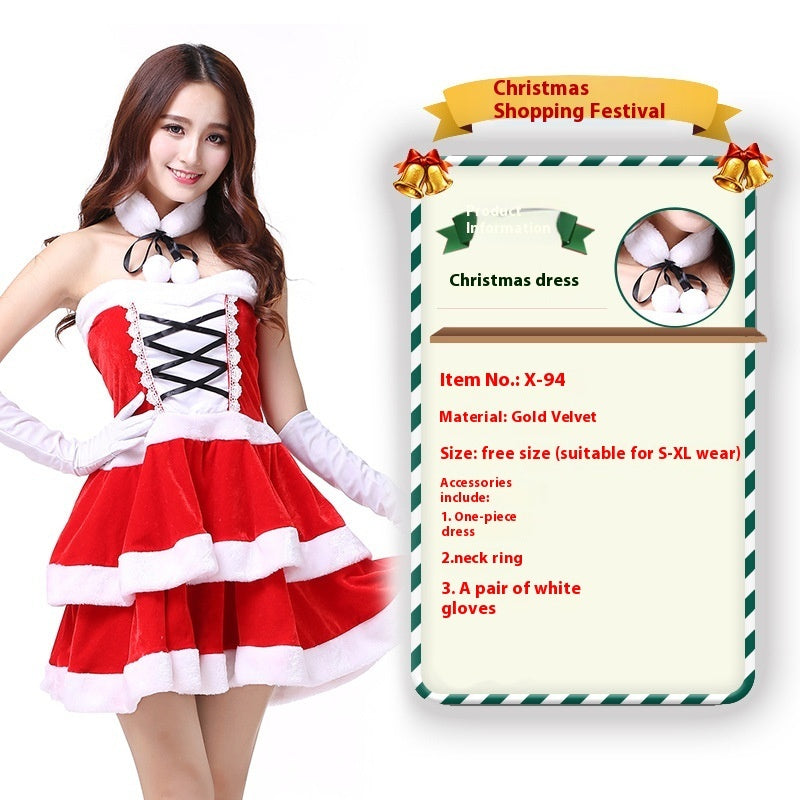 Christmas Bunny Cosplay Uniform, Gold Velvet Women’s Costume Set (Free Size)
