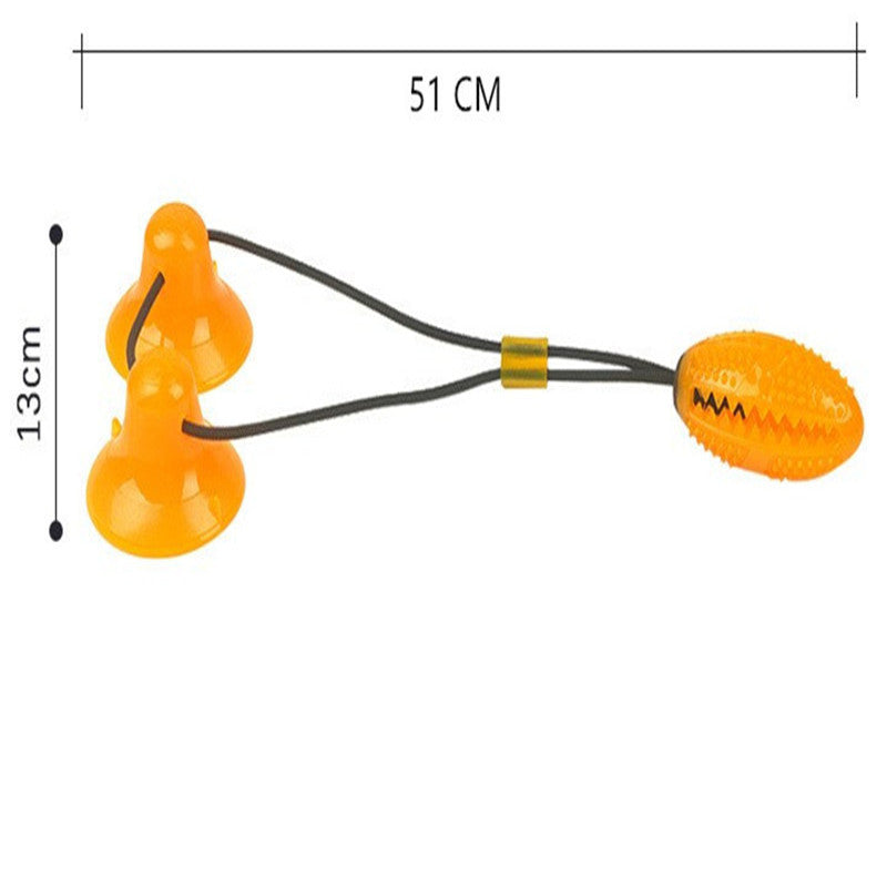 Dual Action Clean: Pet Dog Suction Cup Multi-Kinetic Rubber Toy for Teeth Cleaning.
