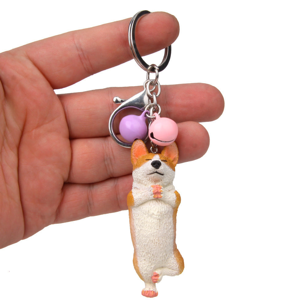 Yoga Dog Independent Corgi Bell Keychain, PVC Resin Climbing Dog Pendant