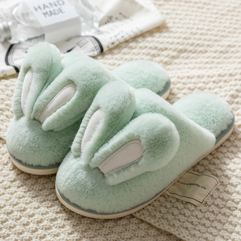 Cotton Slippers for Women, Cute Cartoon Bunny Rabbit Ears with Bag Heel