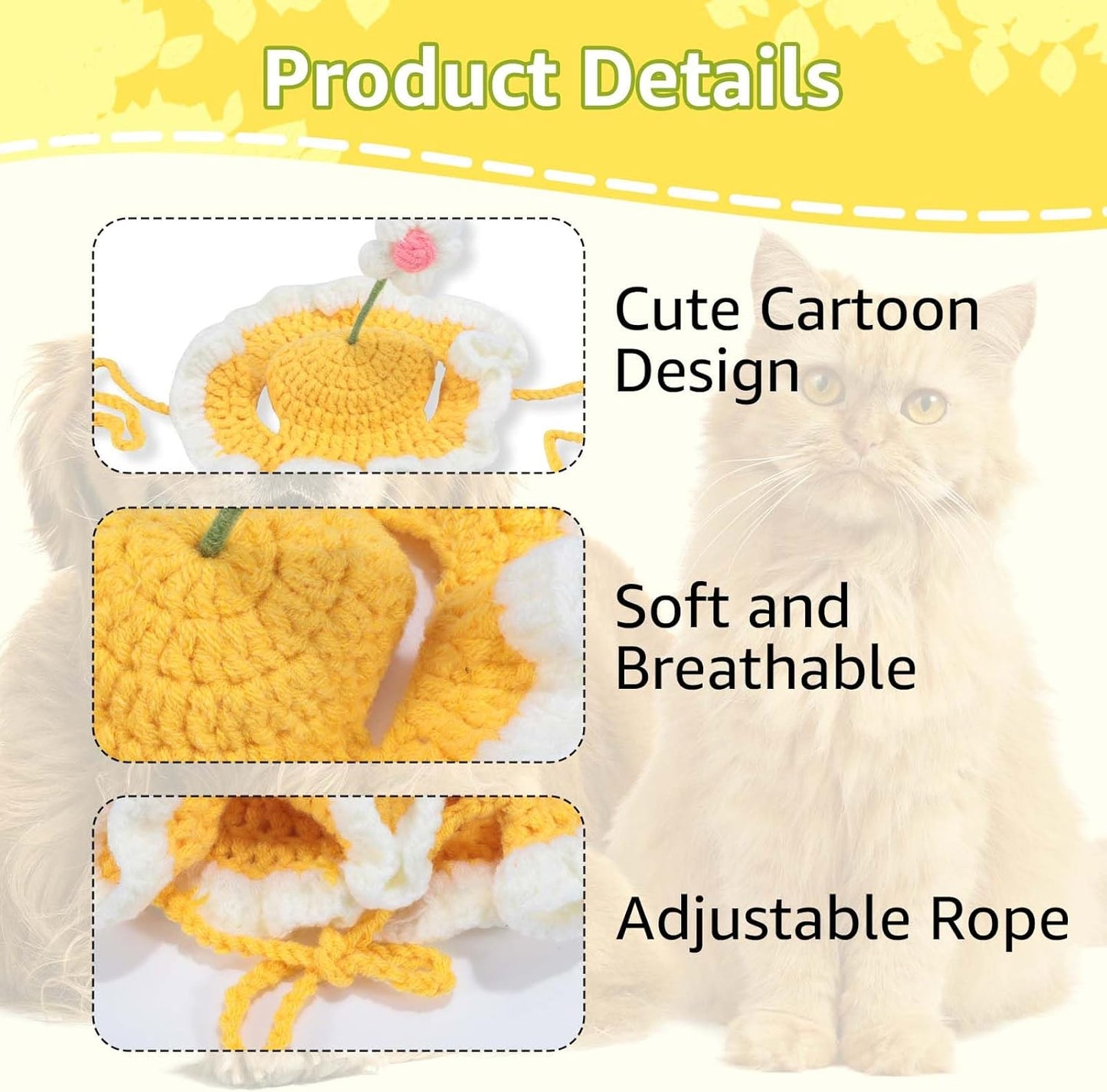 Cute Knit Cat Hat, Funny Dog Hat for Cats & Small Dogs | Halloween, Christmas & Birthday Costume Headwear