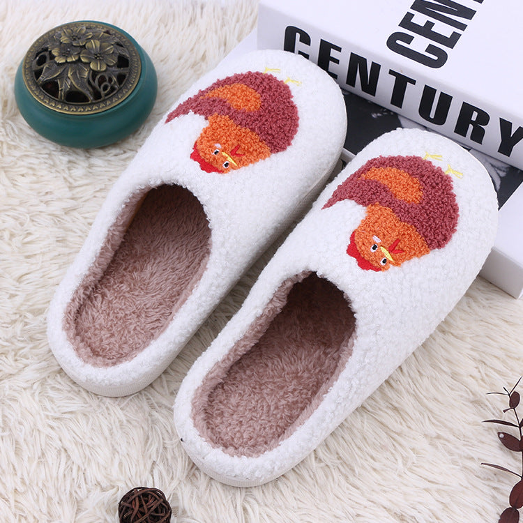 Chicken Printed Plush Slippers, Warm Cotton Indoor Shoes with Soft Bottom for Adults