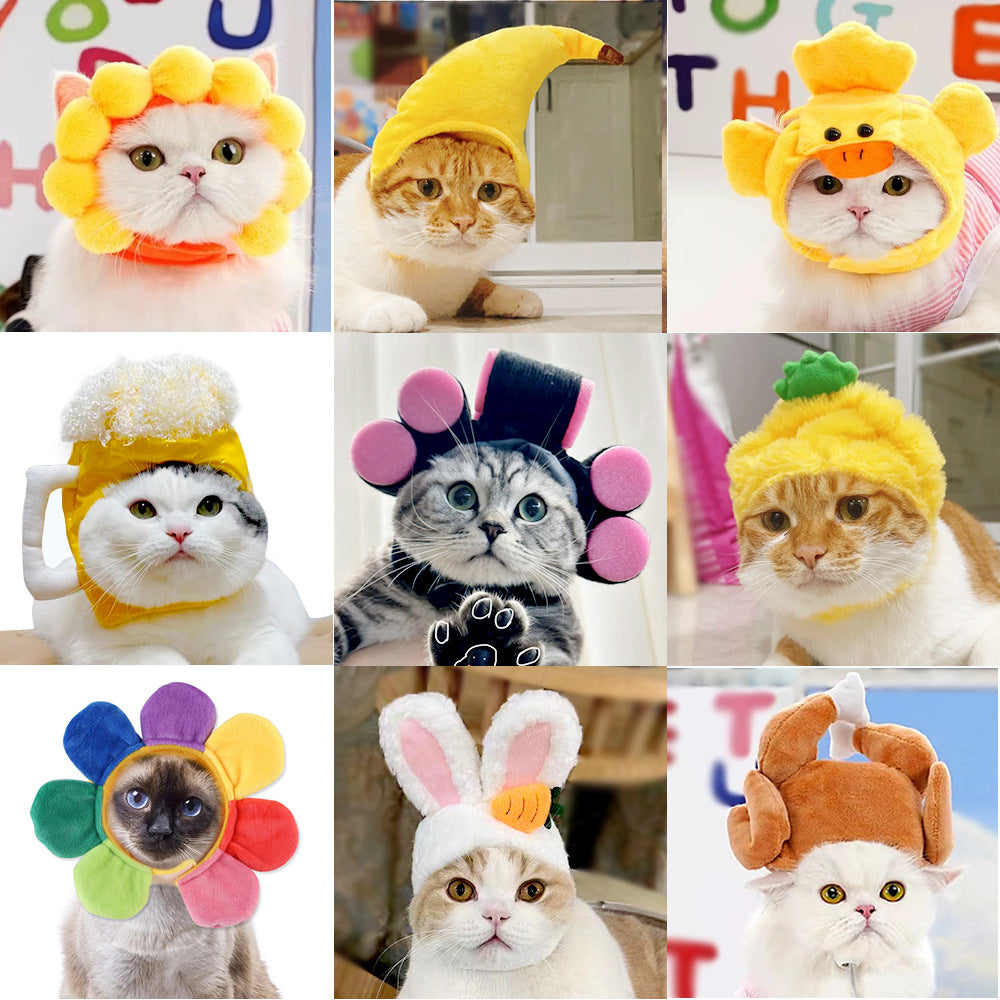 Cute Cartoon Pet Headgear, Sunflower, Animal & Character Hats for Cats and Small Dogs