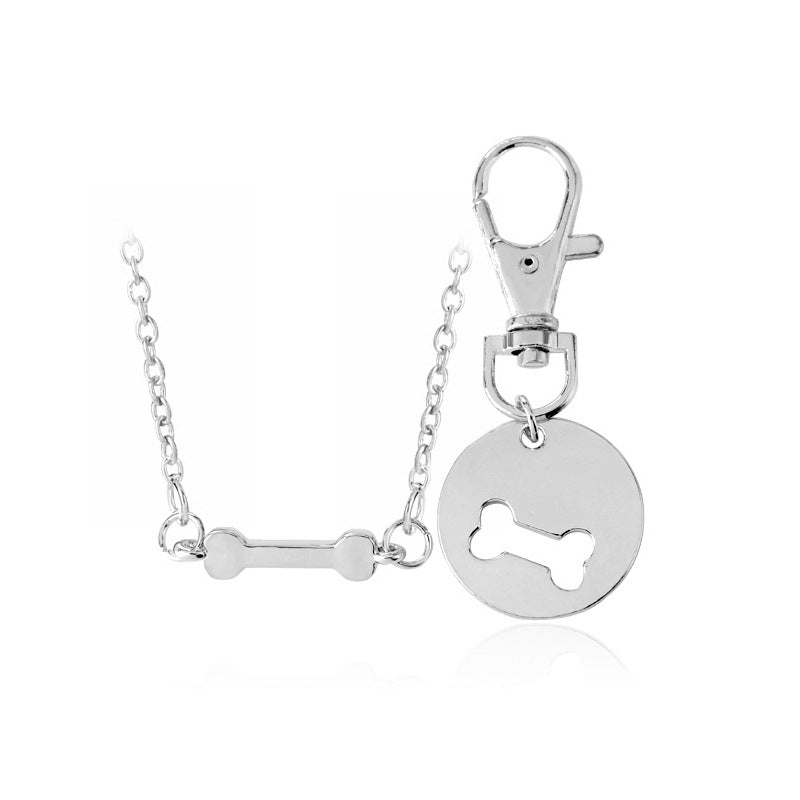 2pcs Set Dog Bone Matching Charm Necklace & Keychain Jewelry