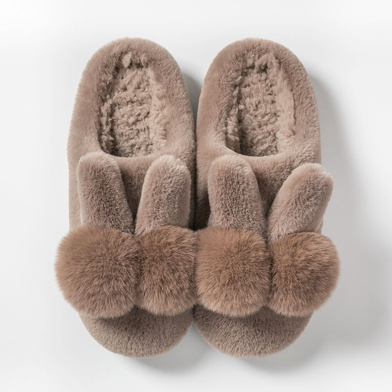 Bunny Fluffy Slippers, Winter Soft Rabbit Fur Indoor Footwear for Women