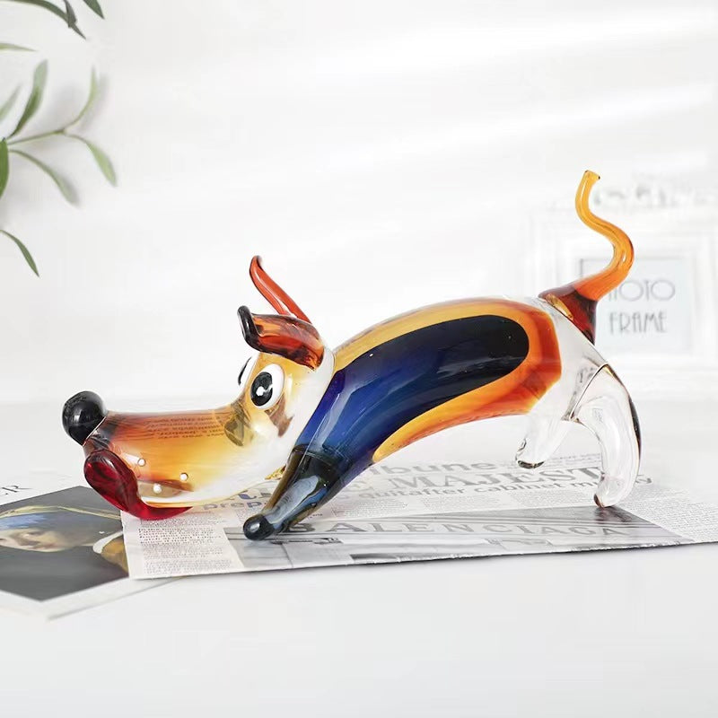 Handmade Colored Glass Dog Ornament, Light Luxury Sika Deer-Inspired Animal Decoration for Tea Table & Home Display