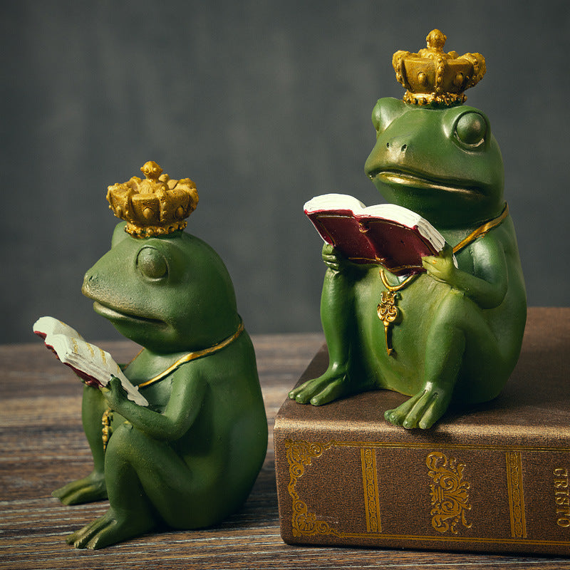 Studious Companions: Cute Frog Book Leaning Desktop Ornaments (Resin).