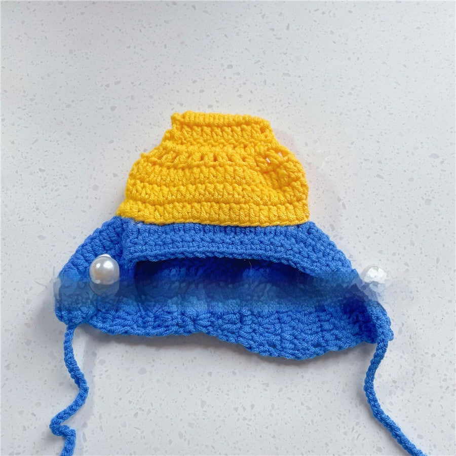 Hand-Crocheted Pet Knitted Hat, Funny INS-Style Wool Headgear for Cats & Dogs