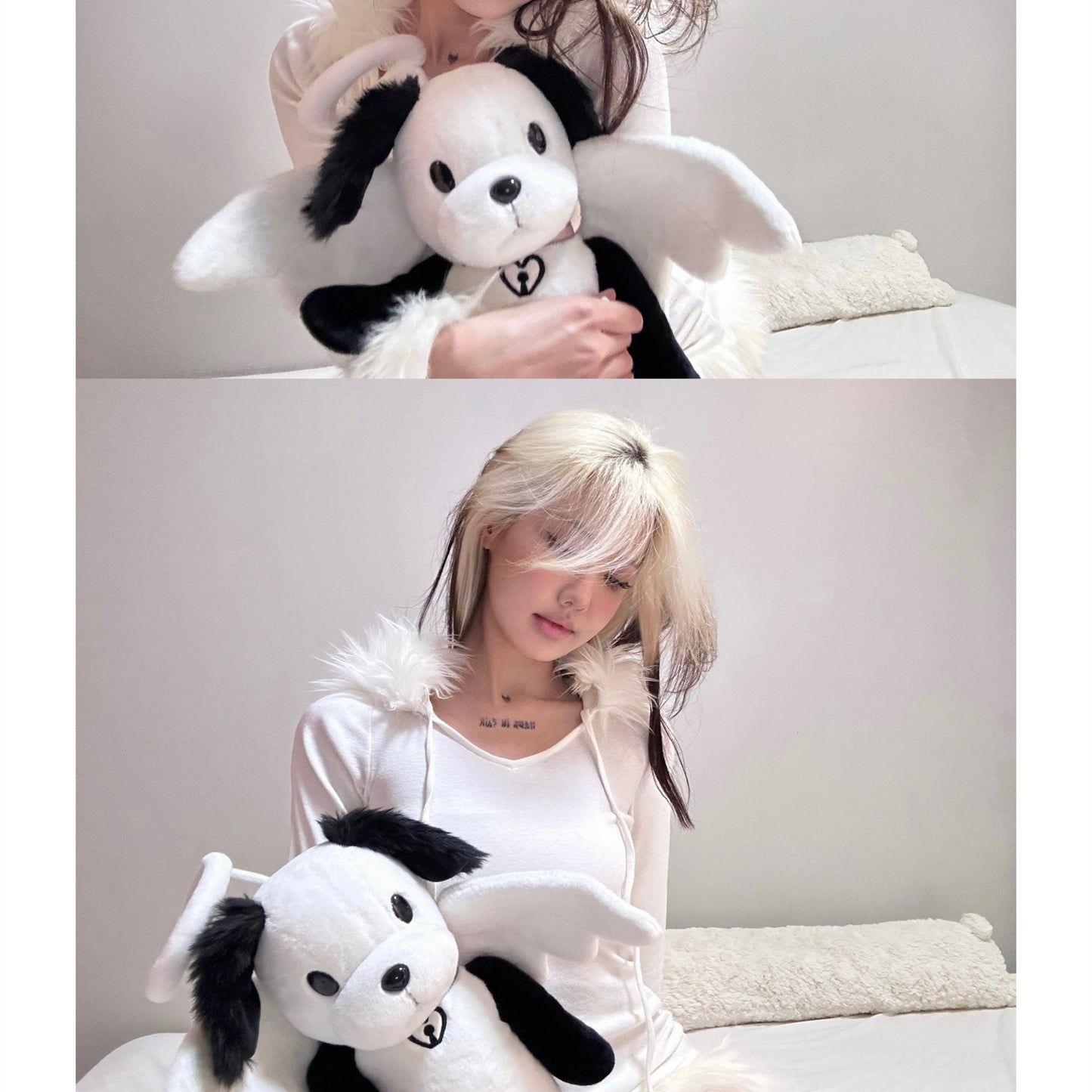 Heavenly Hugs: Angel Dog Plush Doll Backpack (Soft Imitation Rabbit Hair, Zipper Closure).